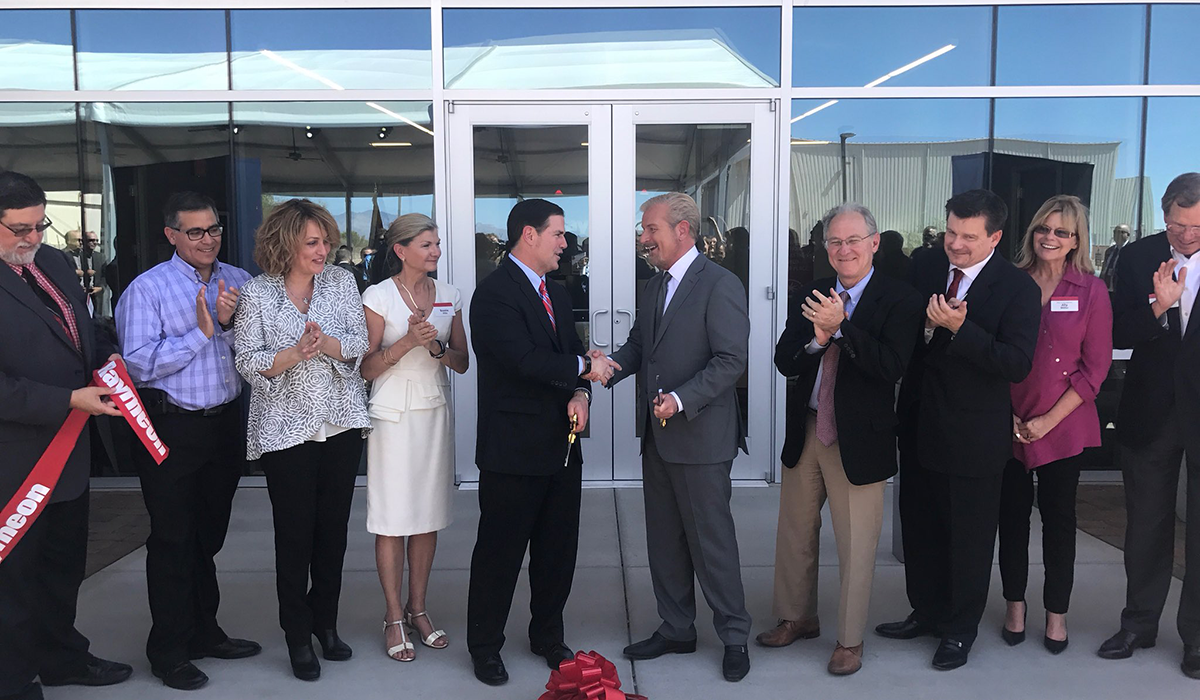 Governor Ducey, Sandra Watson and Michael Bidwill join Raytheon and local officials for a 2,000-job expansion announcement in Tucson in May 2018
