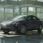 2027 Lexus ES 350h parked in a glass-walled showroom